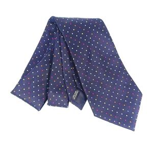 The Tie Bar Silk Tie Navy Blue Multicolor Polka Dot Classic Wide 4"